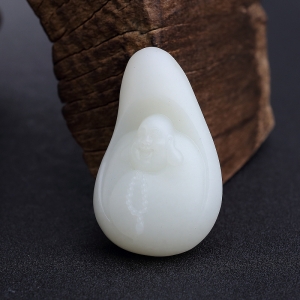 俄料白玉山料弥勒佛吊坠