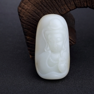 俄料白玉山料观音吊坠