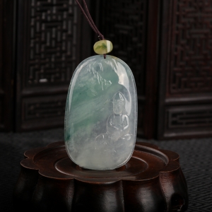 糯冰种飘花翡翠观音吊坠