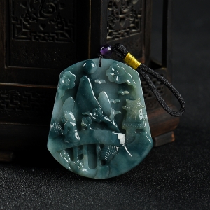 糯种飘花翡翠山水图吊坠