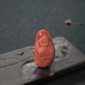 MOMO橘色珊瑚弥勒佛吊坠
