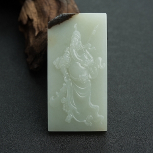 山料和田青白玉关公吊坠