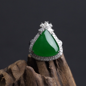 18K金镶钻糯种翠绿翡翠两用款