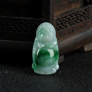 糯种飘翠翡翠弥勒佛吊坠