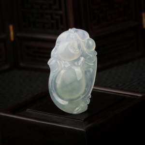 糯冰种飘花翡翠佛吊坠
