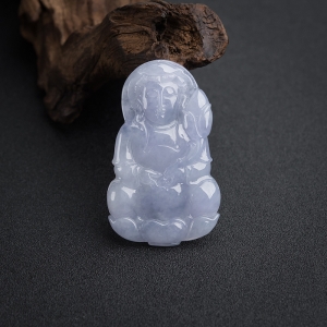 糯种浅紫色翡翠观音吊坠
