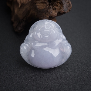 糯种浅紫色翡翠弥勒佛吊坠