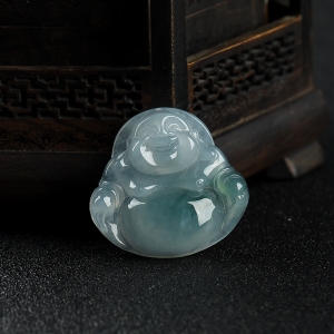 糯冰种飘花翡翠弥勒佛吊坠