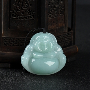 糯种浅绿翡翠弥勒佛吊坠