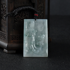 糯冰种飘花翡翠观音吊坠