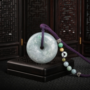 糯冰种翡翠花开富贵吊坠