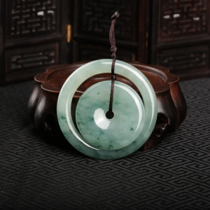 糯冰种飘花翡翠子母平安扣吊坠