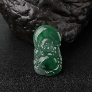 糯冰种翠色翡翠佛吊坠