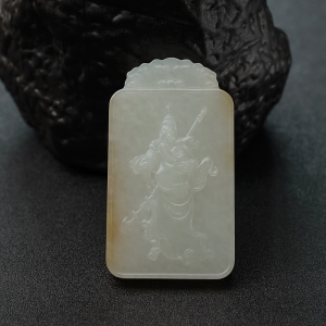 山料和田白玉关公吊坠