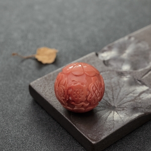 27mmMOMO橘红珊瑚雕刻圆珠