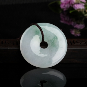 糯种飘花翡翠平安扣吊坠