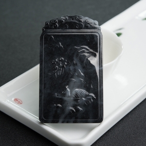 山料和田青花玉山水意境牌吊坠