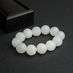 18mm山料和田白玉莲花珠单圈手串