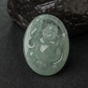 糯冰种浅绿翡翠佛吊坠