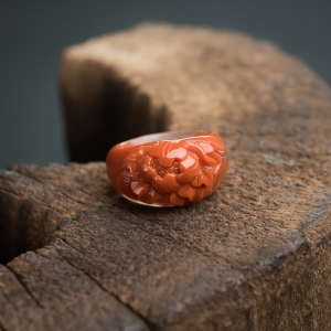 冰飘料南红花戒指