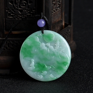 糯种飘翠翡翠山水意境吊坠