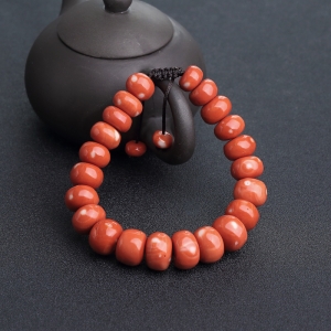 MOMO橘红珊瑚鼓珠单圈手串