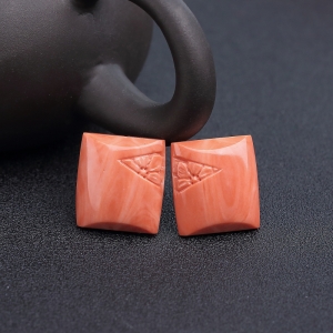 MOMO橘色珊瑚戒面（两件）