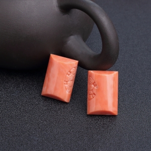 MOMO橘色珊瑚戒面（两件）