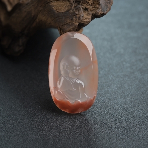 冰飘料南红不听童子吊坠