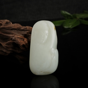 籽料和田白玉禅悟吊坠