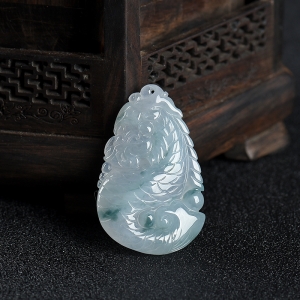 糯冰种飘花翡翠鱼跃龙门吊坠