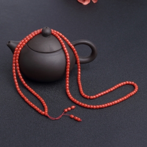 沙丁朱红珊瑚桶珠多圈手串