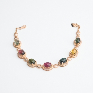 18K金镶钻多色碧玺手链