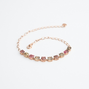 18K金镶钻多色碧玺手链
