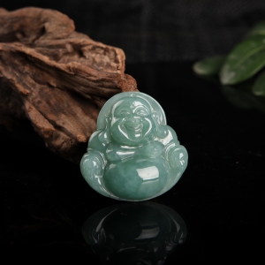 糯种暗绿翡翠弥勒佛吊坠