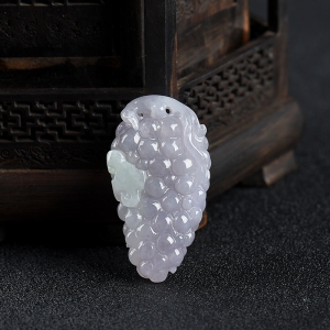 糯种浅紫翡翠多子多福吊坠