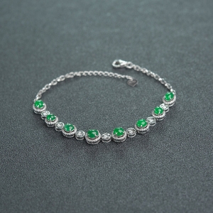 18K金镶钻冰种翠色翡翠手链