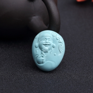 高瓷蓝绿松石财神吊坠