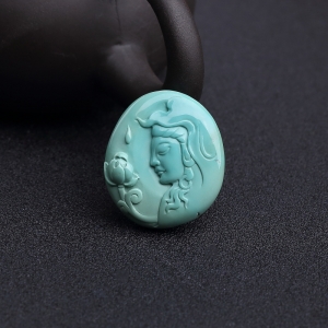 高瓷蓝绿绿松石观音吊坠