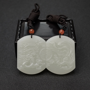 山料和田白玉龙凤呈祥吊坠(两件）