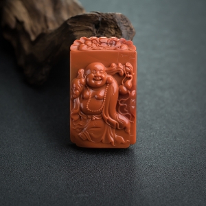 柿子红南红弥勒佛吊坠