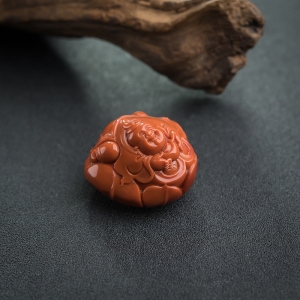 柿子红南红莲花童子吊坠