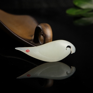 籽料和田白玉仙鹤吊坠