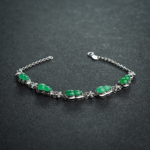 18K金镶钻糯种阳绿翡翠葫芦耳坠/手链套装