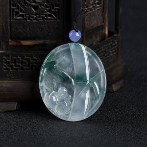 糯冰种飘花翡翠封侯高升吊坠