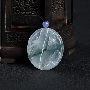 糯冰种飘花翡翠封侯高升吊坠