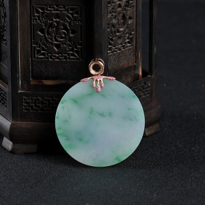 18k糯种飘翠翡翠平安团圆吊坠