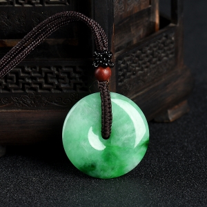 豆种飘翠翡翠平安扣吊坠