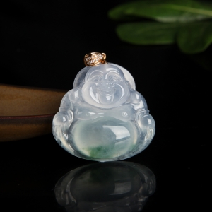 糯冰种飘花翡翠弥勒佛吊坠