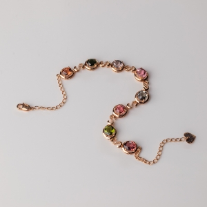 18K金镶钻彩虹碧玺手链